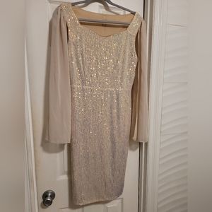 SHEIN Sparkling Dress, medium, cream/golden sequins